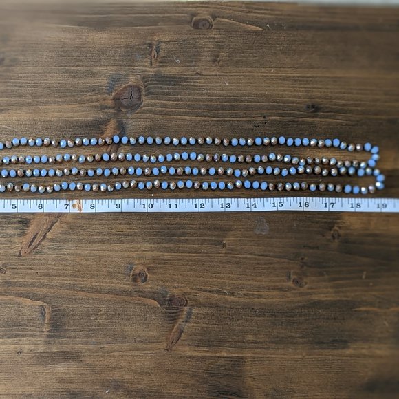 Long Blue and Gold Beaded Necklace - Picture 4 of 4